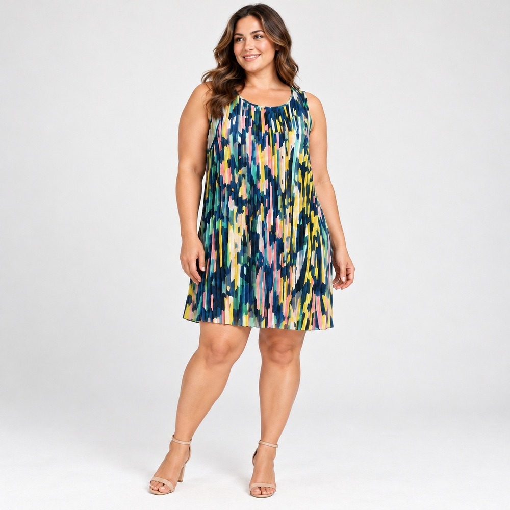 Lafayette 148 Pleated Chiffon Dress Womens XXL DDG7H-1X36 Papier Print Luxury